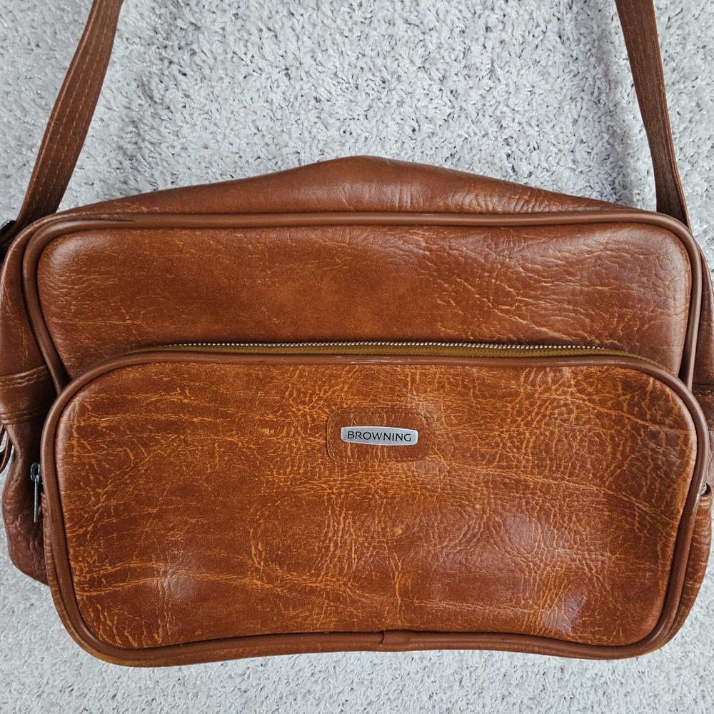Vintage Browning Leather Laptop Carry On Bag Luggage Zip Shoulder Bag